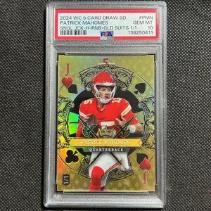 Patrick Mahomes 1/1 Gold Suits Jack 2024 5 Card Draw Wild Card PSA 10 Gem Mint